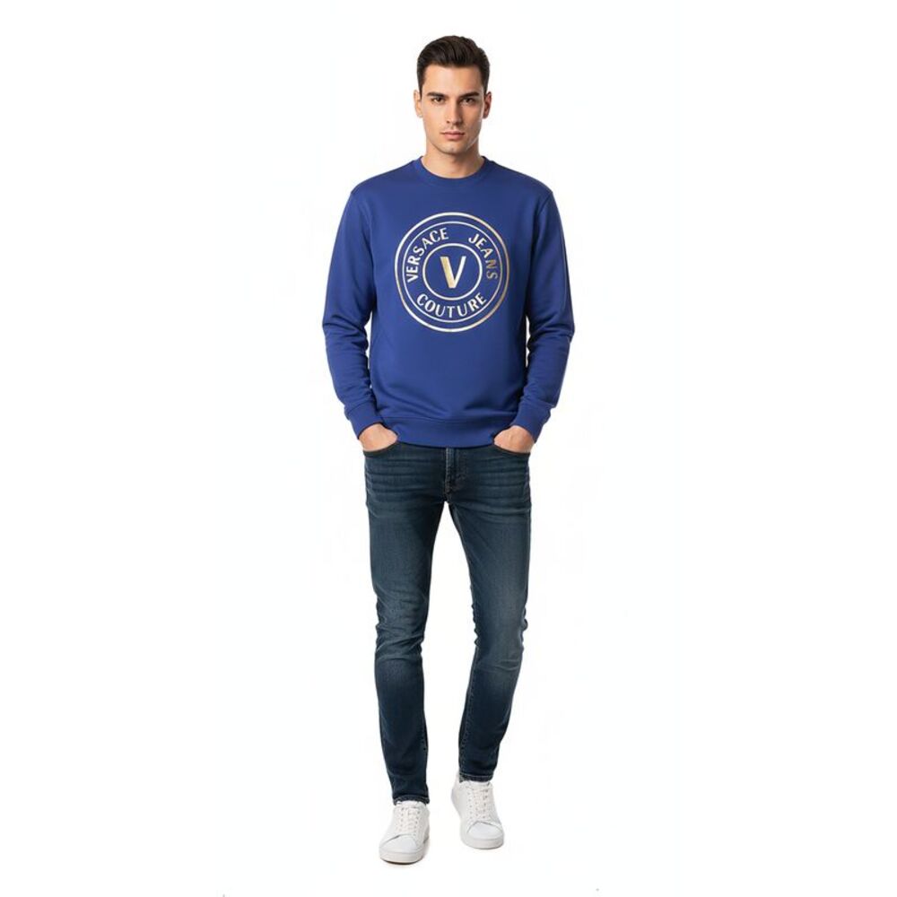 Versace Jeans Couture Electric Blue Gold Mens Foil Medallion Logo sweatshirt